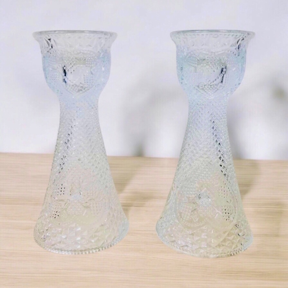 Pair of Vintage Avon Fostoria Reversible Vase and Candle Holder Stamped